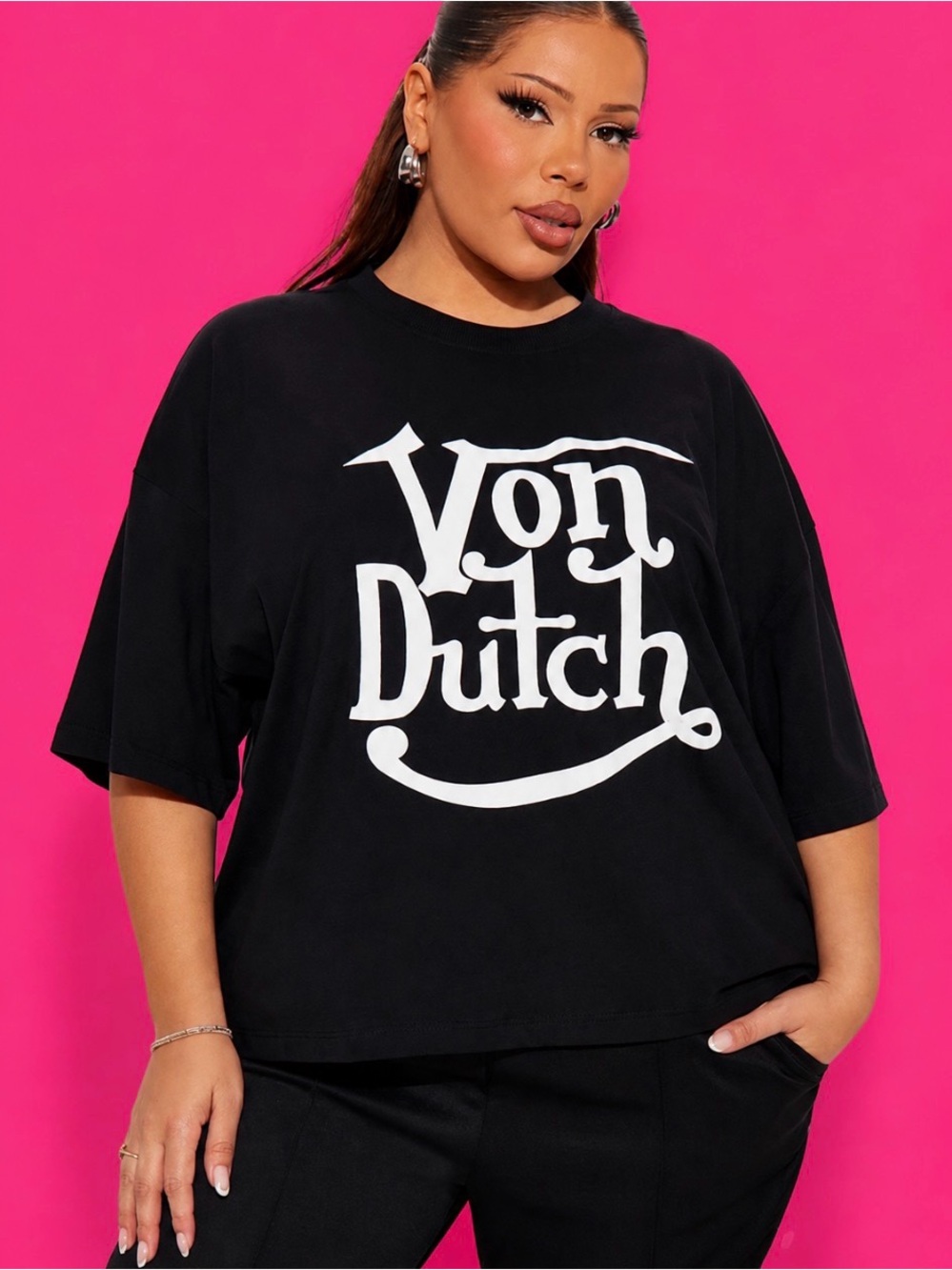 PLUS SIZE Von Dutch Black Tee with White Signature Logo - Women's Short Sleeve